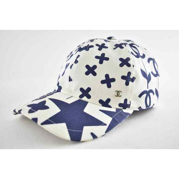 Chanel 22P Navy Blue White Graffiti CC Silver Logo Baseball Cap Curved Peak Hat - Picture 1 of 12